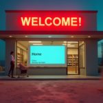 A deserted digital storefront showing a website titled “Home” or “Untitled.” No visitors in sight, symbolising a site with no traffic due to poor SEO.